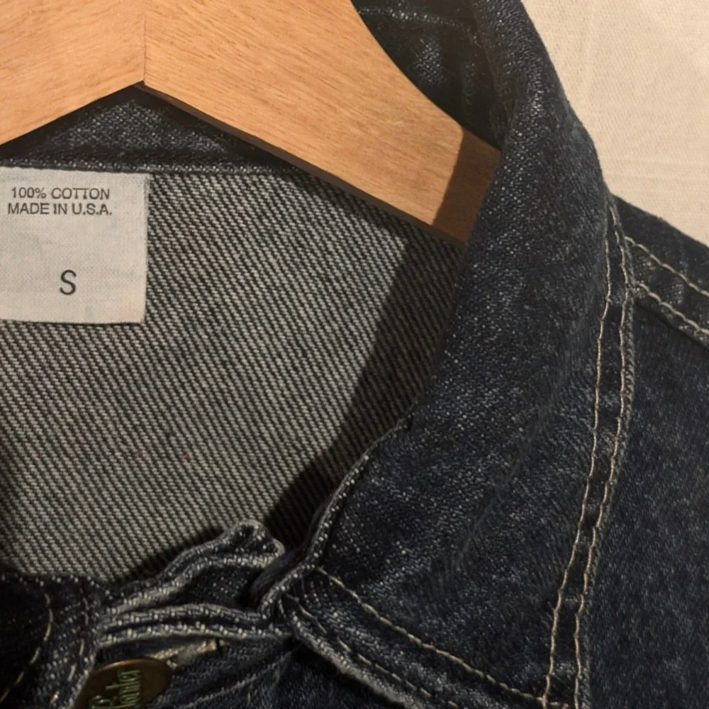 Vintage 80s Pointer Brand Mens Dark Denim Trucker Jacket Indigo Blue Made USA S
